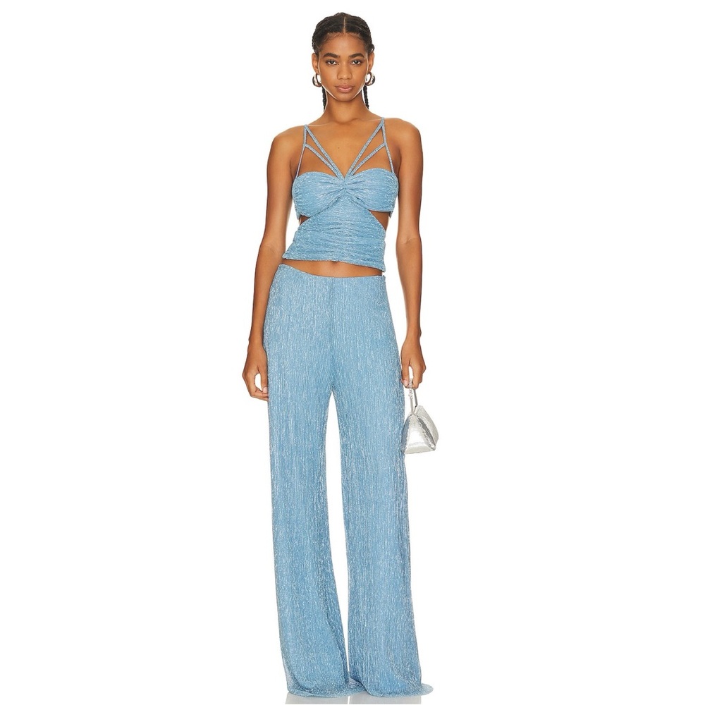 Meltem Ozbek starlight blouse and star pant set in blue